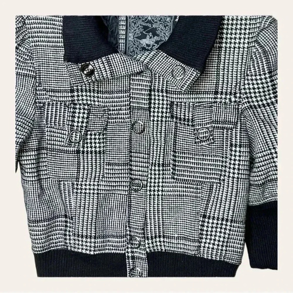 Women’s BEVERLY HILLS FULL ZIP JACKET SHORT SLEEVE SIZE SMALL PLAID‎ BLACK/WHITE - Picture 2 of 8
